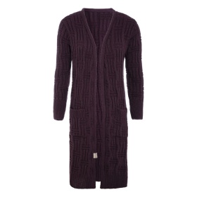 Bobby Long Knitted Cardigan Aubergine - 36/38 - With side pockets