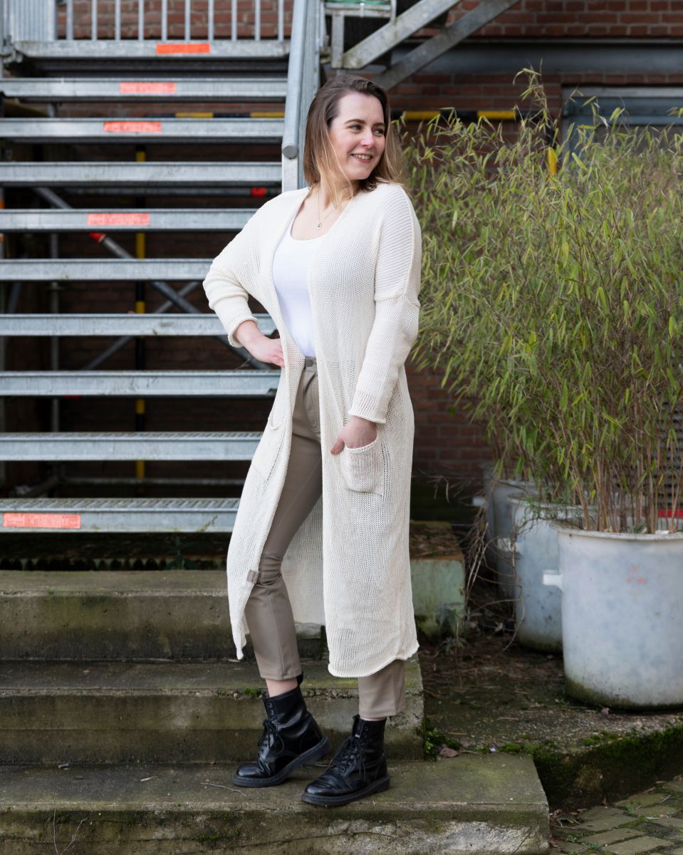 jasmin long knitted cardigan beige 4042 with side pockets