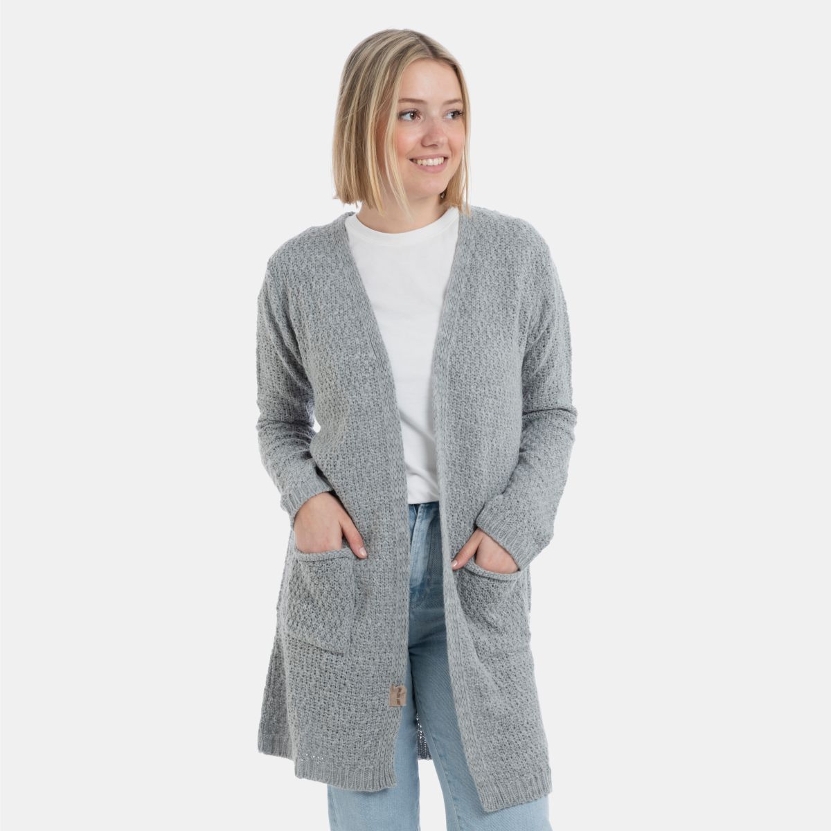 luna knitted cardigan light grey 4042 with side pockets